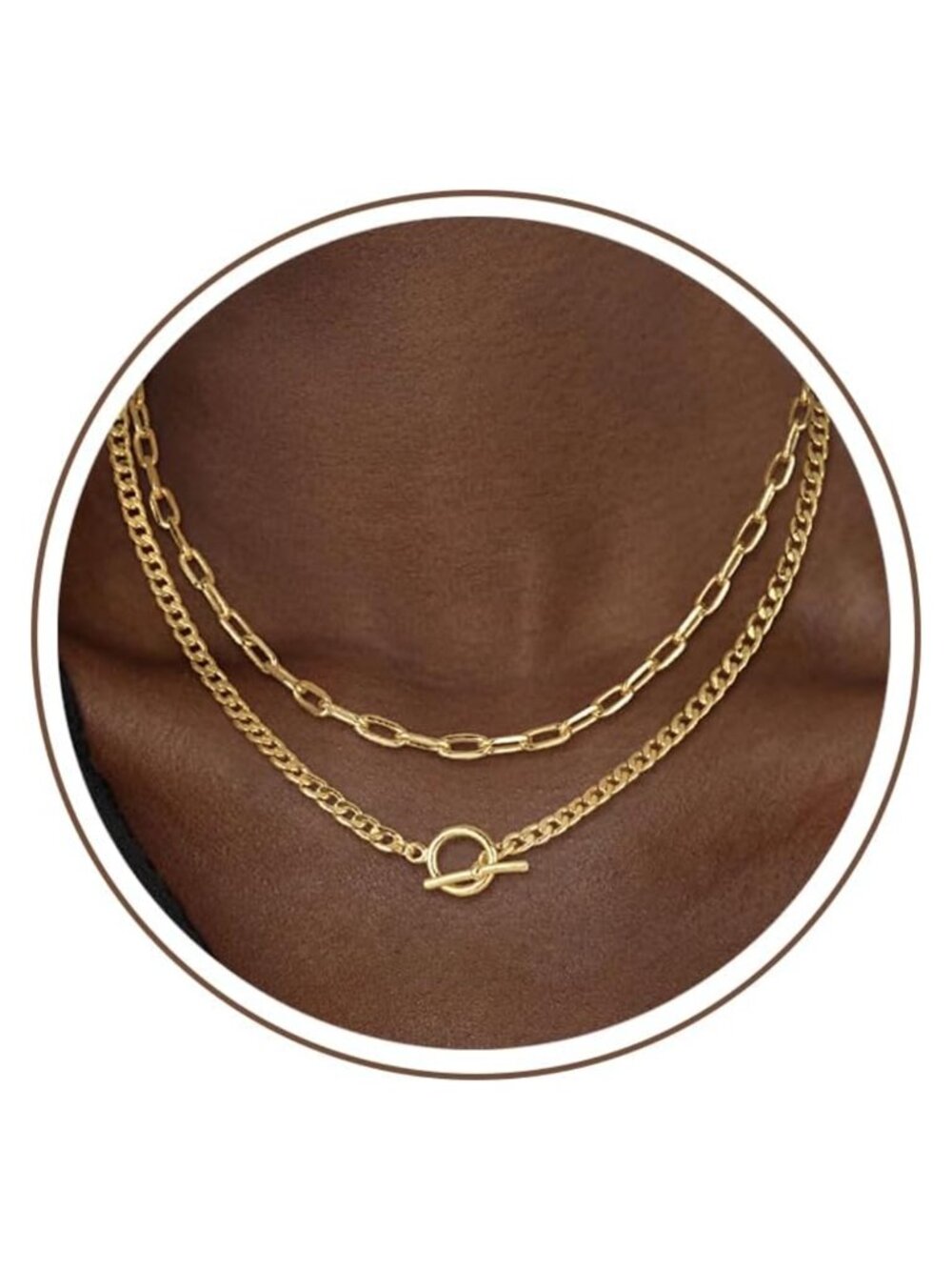 14K Gold Plated Layered Chain Necklace Cuban Extender Lobster Clasp